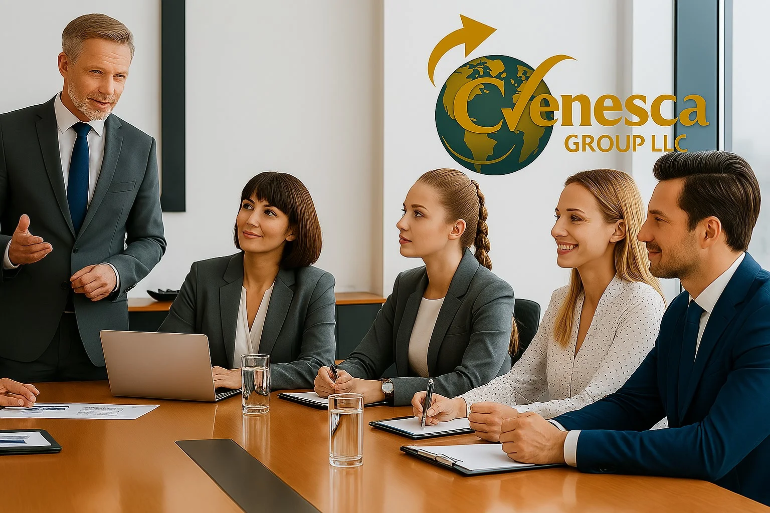 Equipo de CVenesca en una reunión de estrategia de comercio global