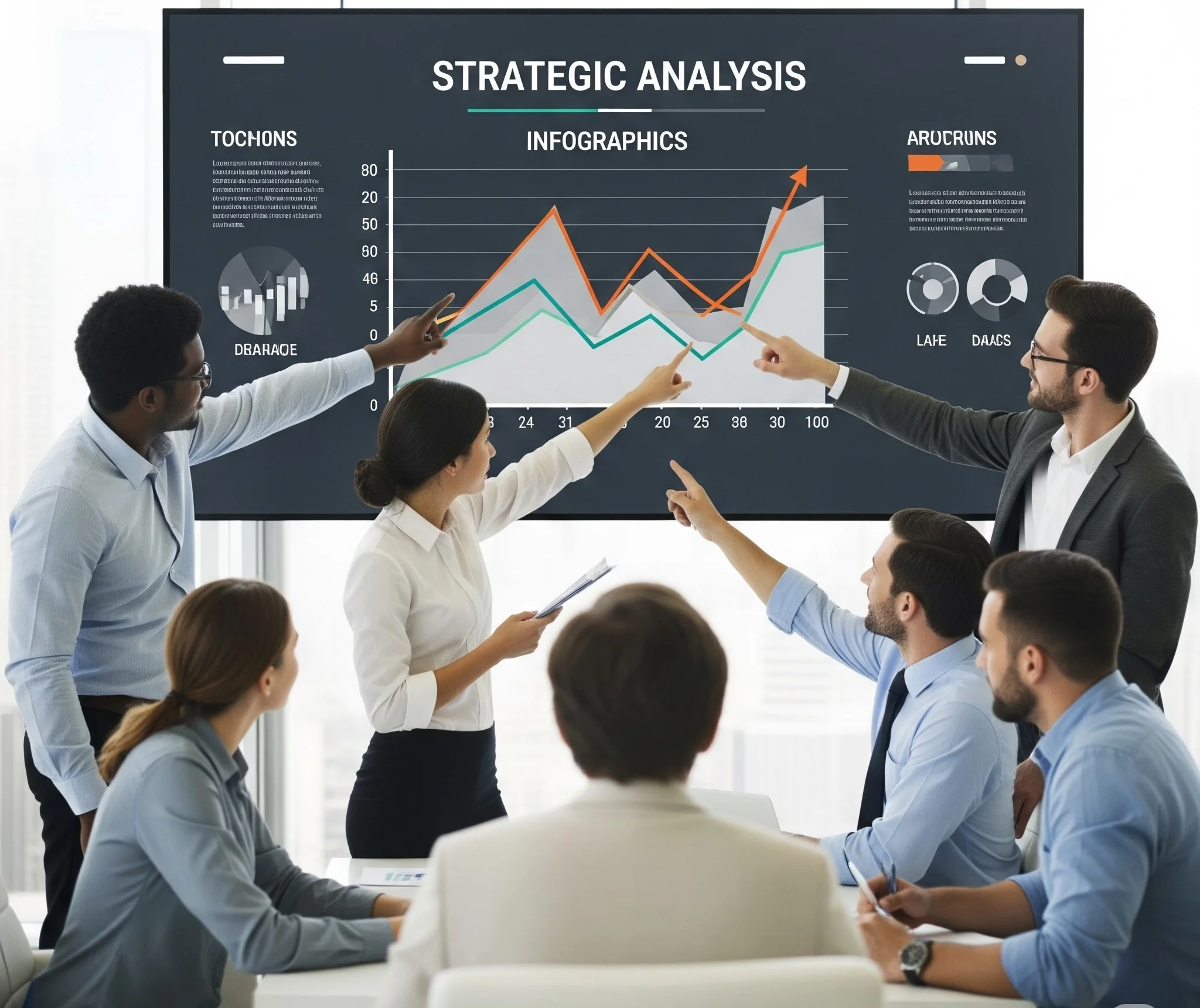 Dos profesionales analizando gráficos de mercado para consultoría estratégica