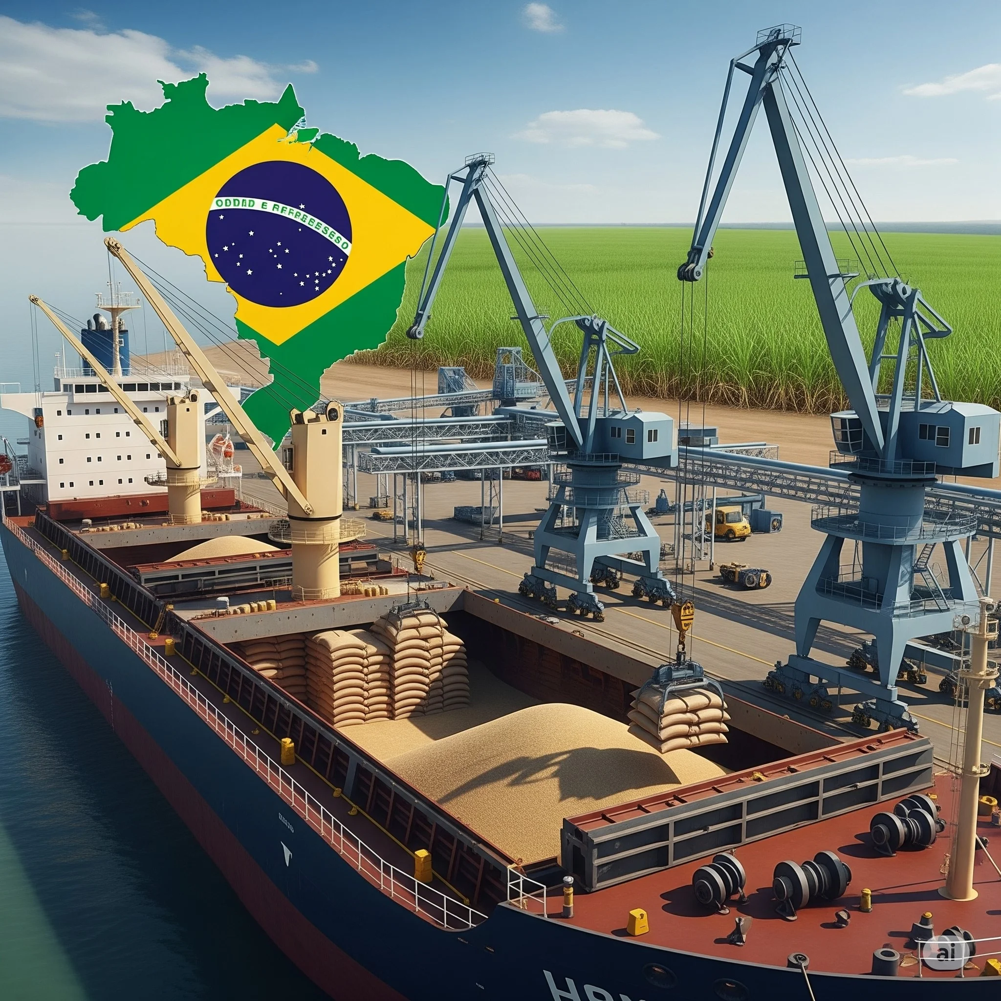 Cosecha mecanizada de caña de azúcar en Brasil