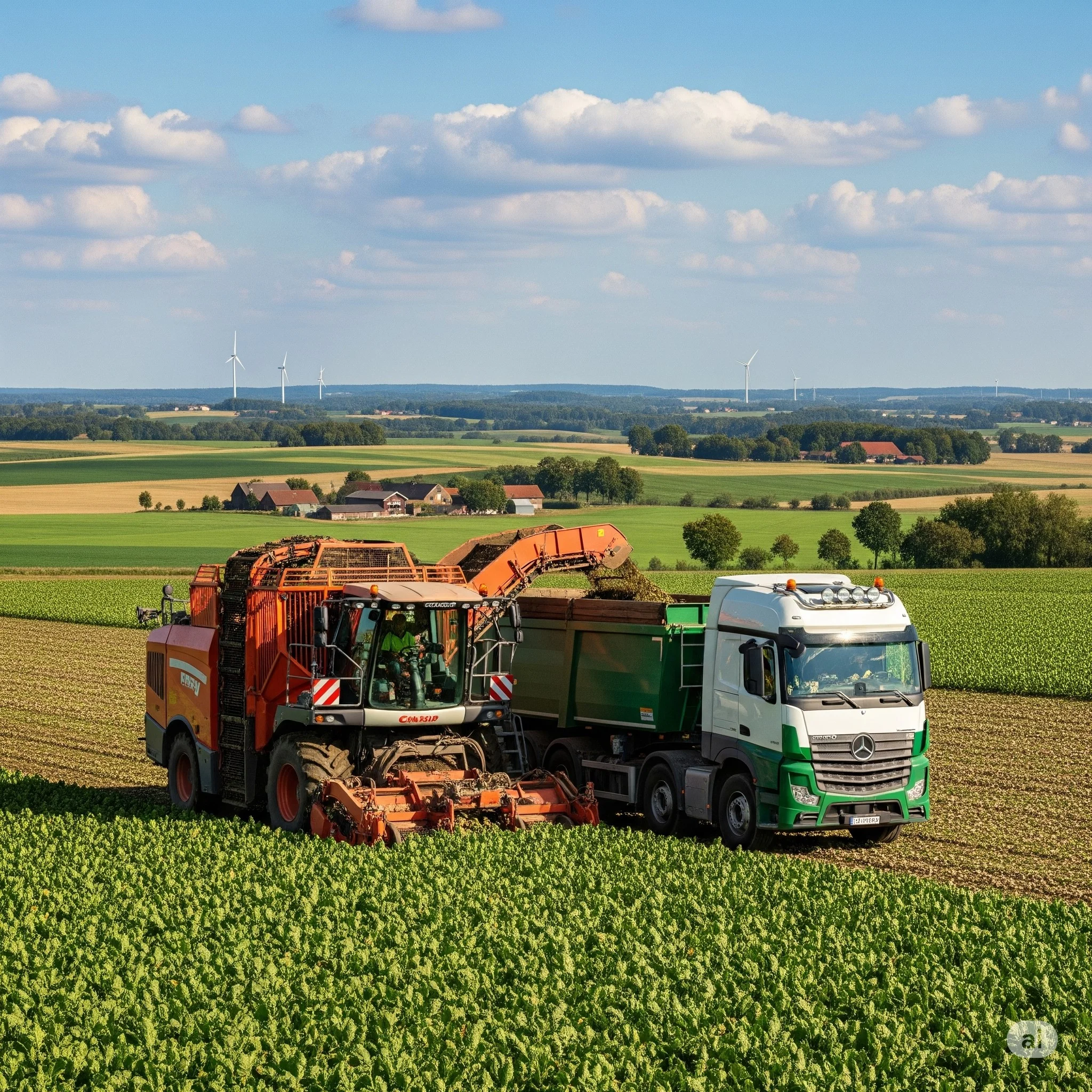 Cosecha de remolacha azucarera en un campo europeo